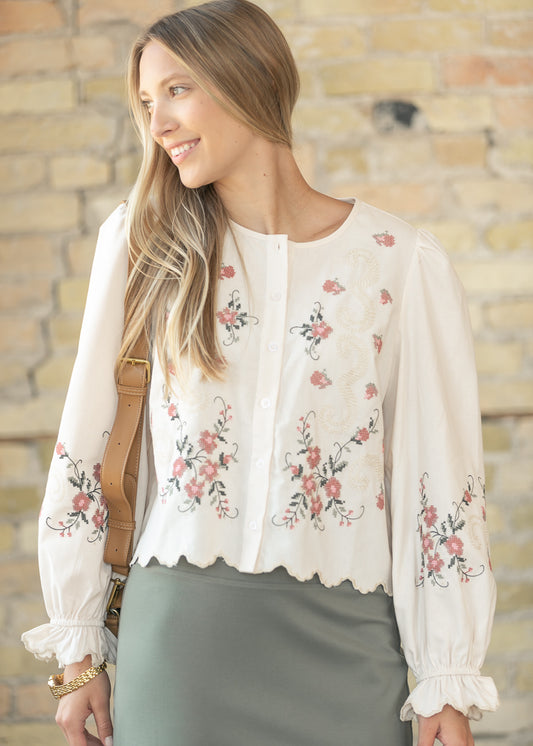 Floral Embroidered Button Down Top