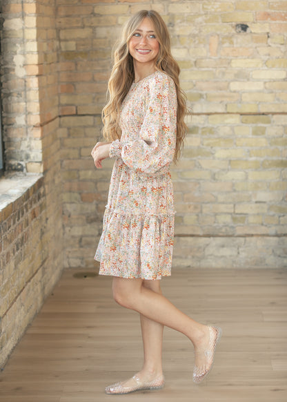 Floral Long Sleeve Smocked Midi Dress