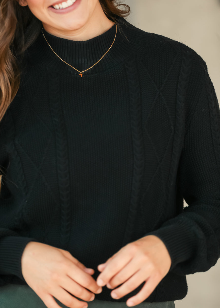 Noelle Black Cable Knit Sweater