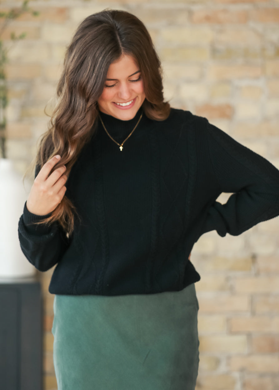 Noelle Black Cable Knit Sweater