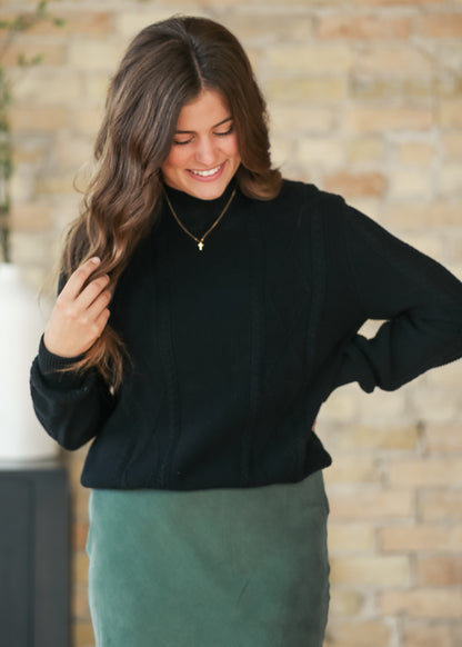 Noelle Black Cable Knit Sweater