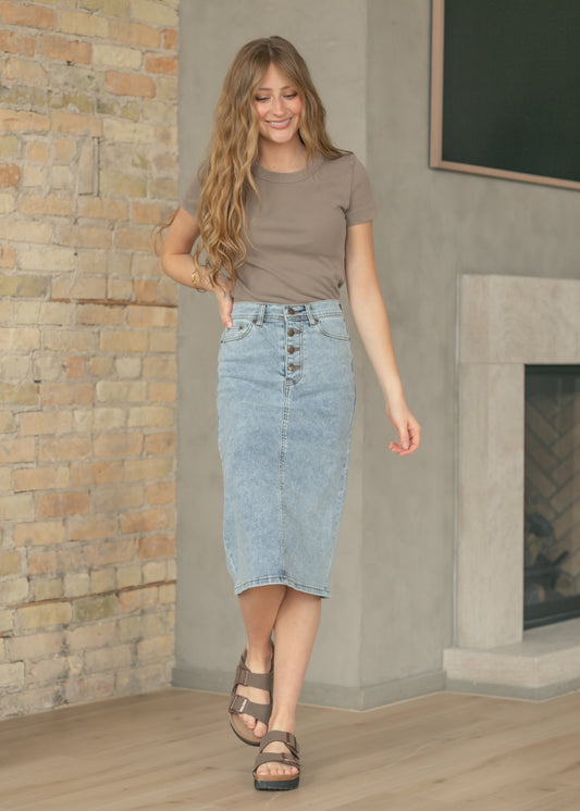 Josie A-line Denim Midi Skirt