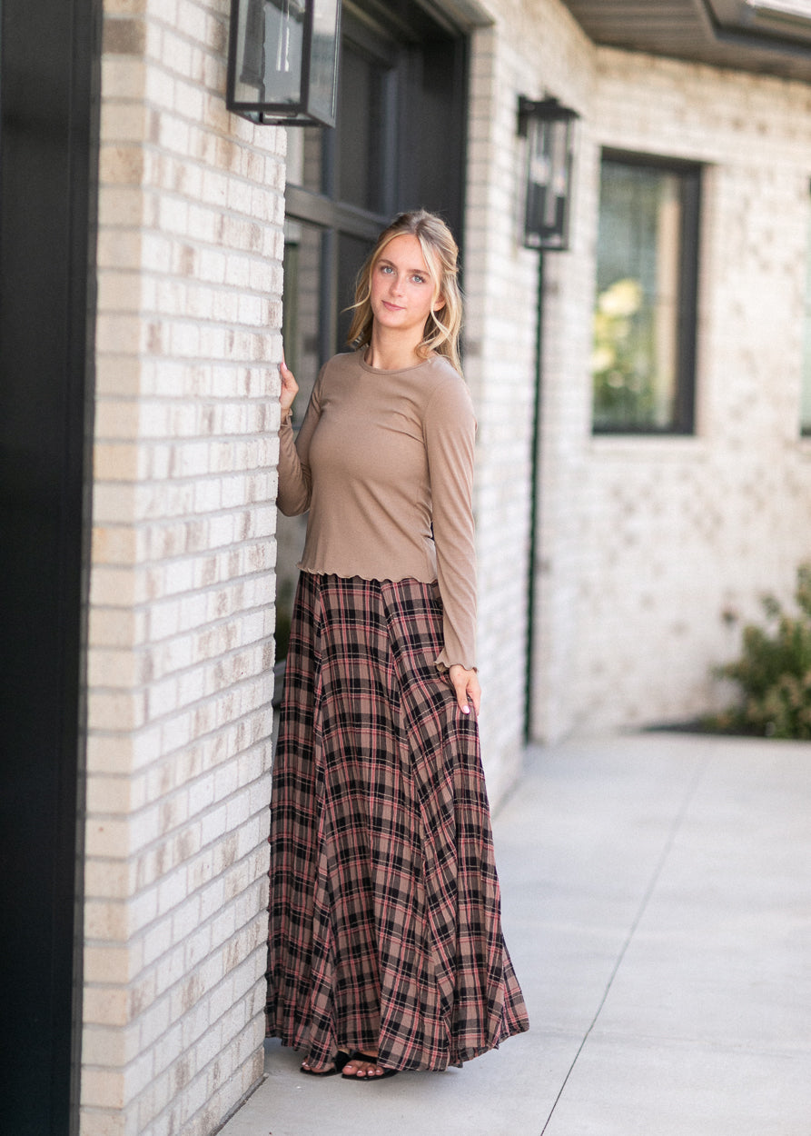 Free People® Brown Plaid Ives Maxi Skirt
