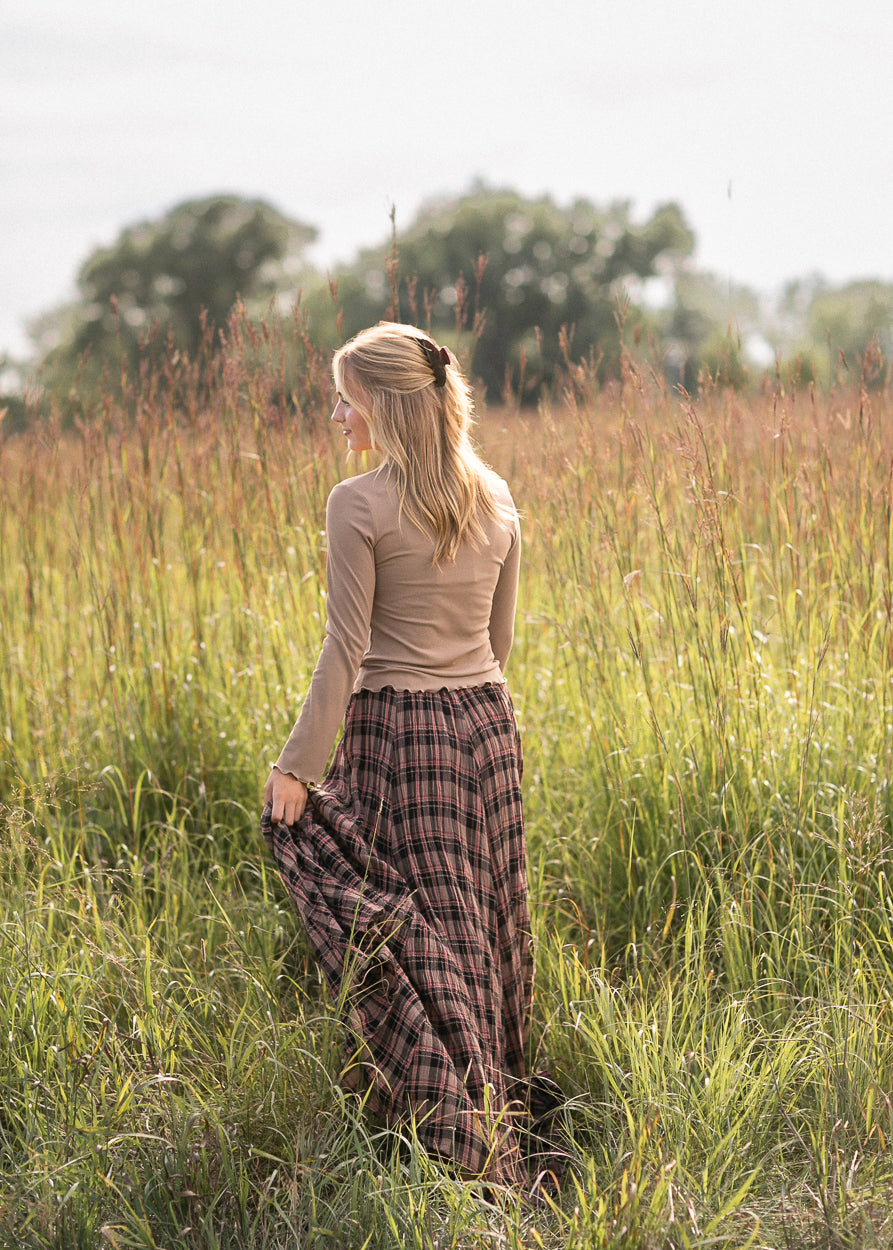 Free People® Brown Plaid Ives Maxi Skirt