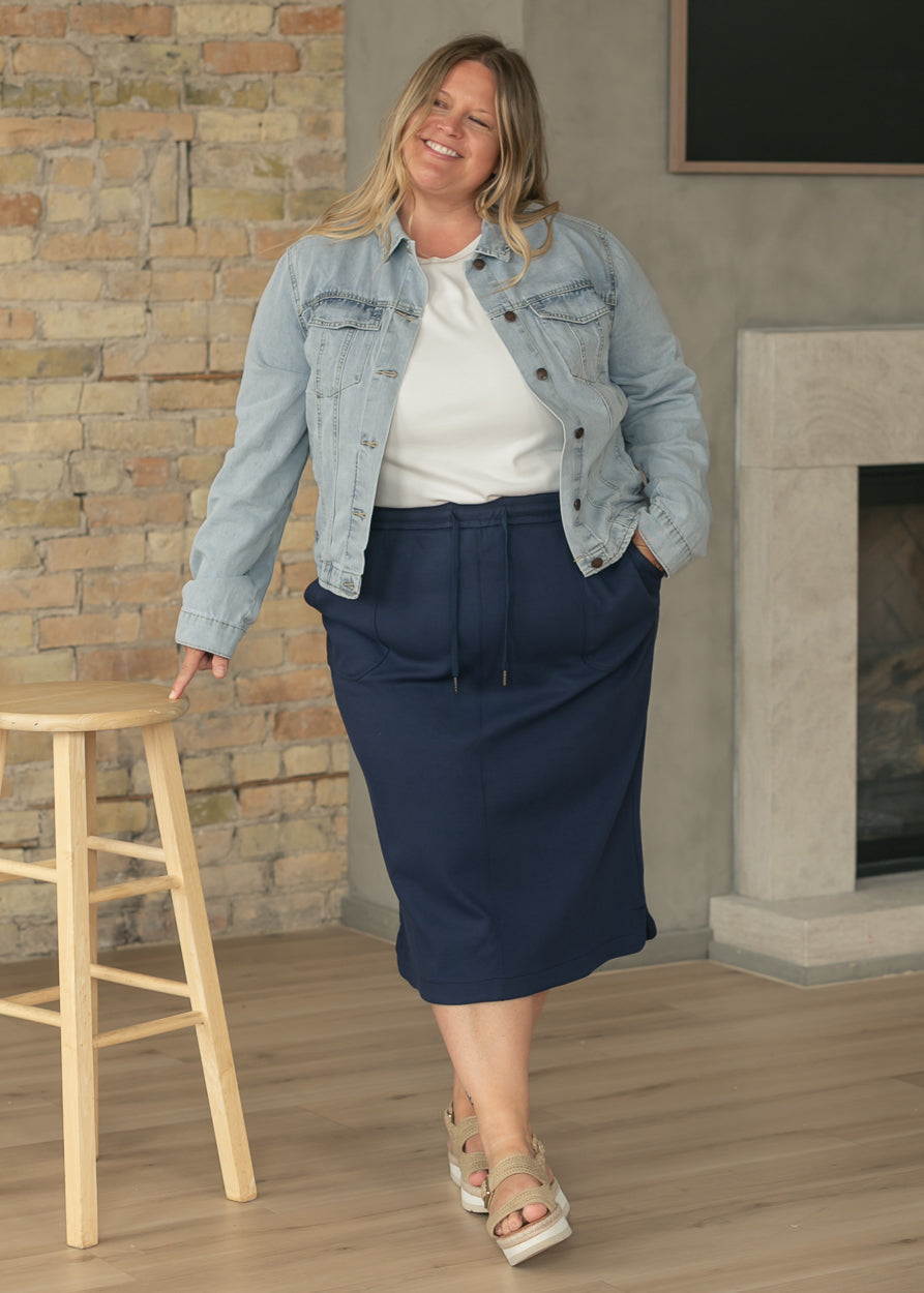 Dani Navy Everyday Midi Skirt