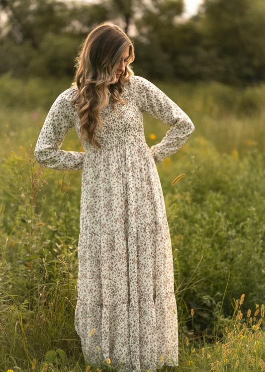 Gia Ivory Smocked Long Sleeve Maxi Dress