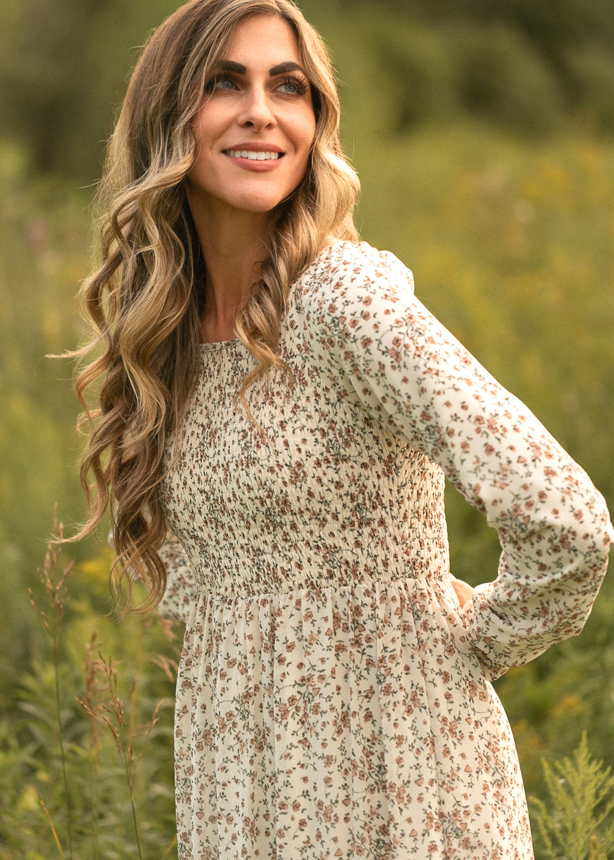 Gia Ivory Smocked Long Sleeve Maxi Dress IC Dresses