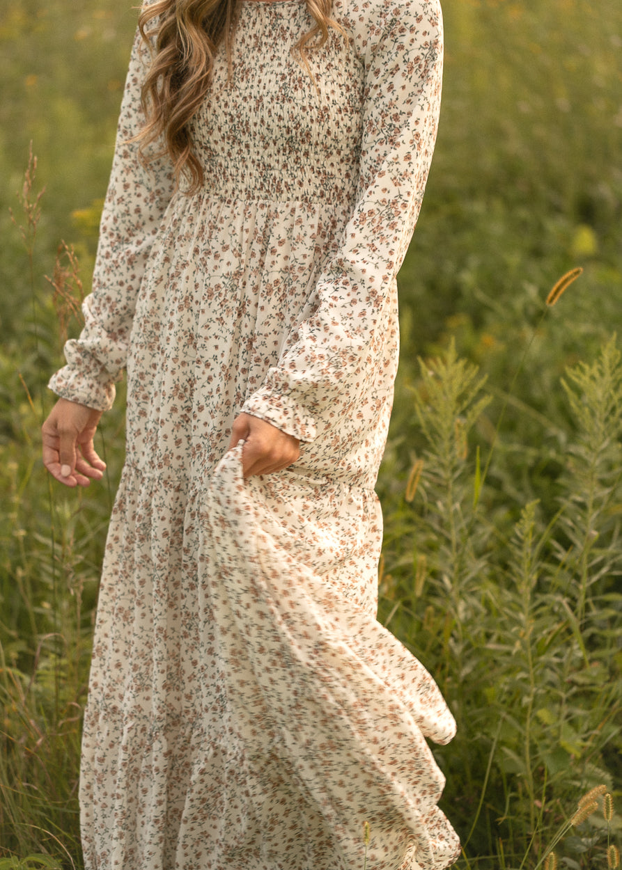 Gia Ivory Smocked Long Sleeve Maxi Dress IC Dresses