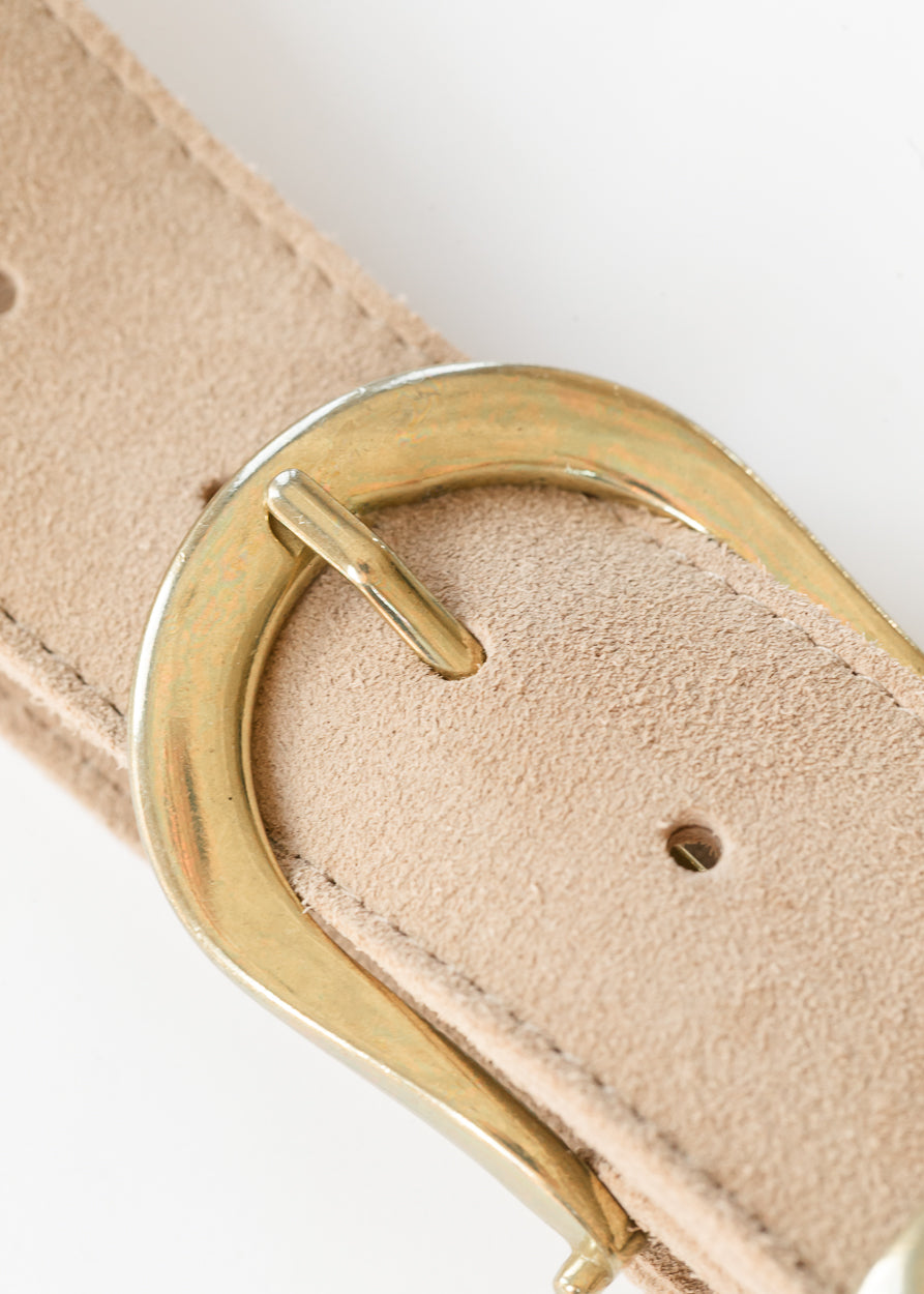 Neutral accessory belt crafted from genuine suede