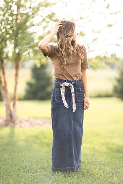 Elin Dark Wash Front Pocket Maxi Skirt