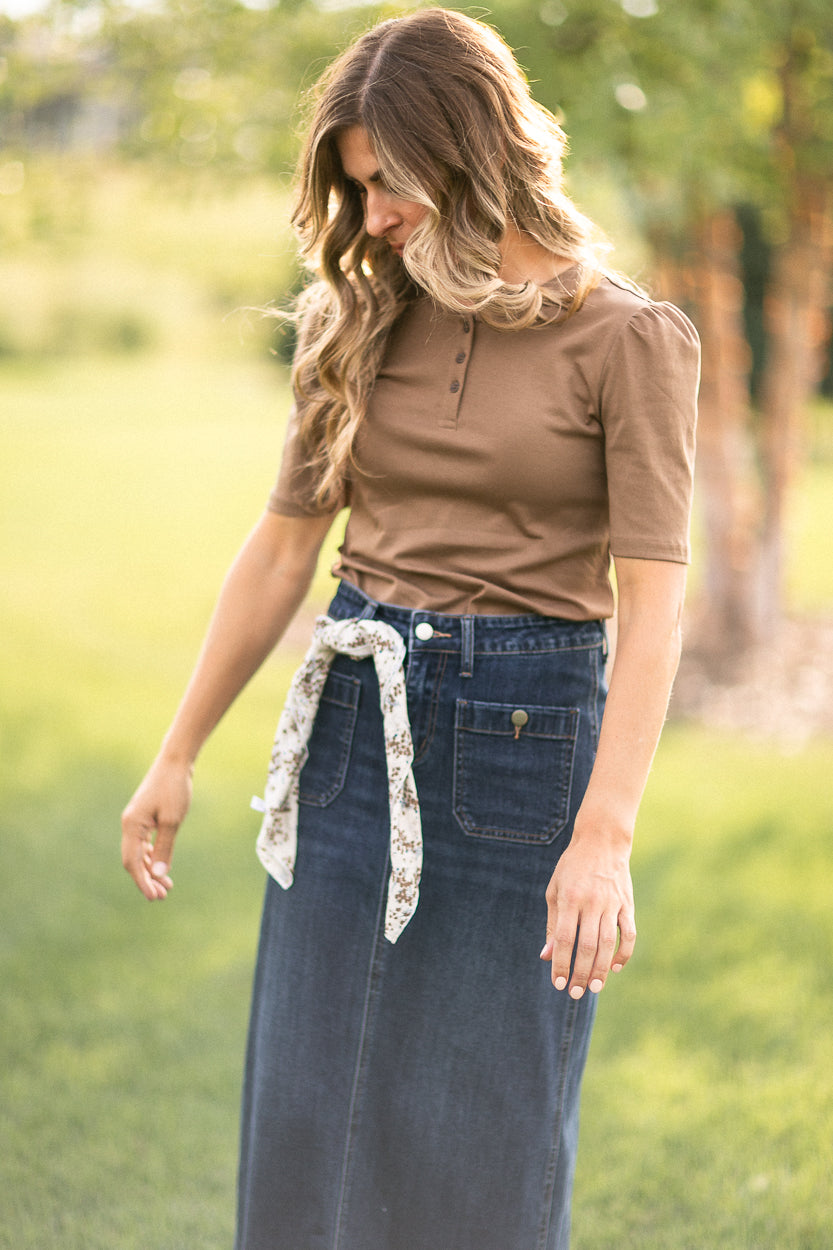 Elin Dark Wash Front Pocket Maxi Skirt