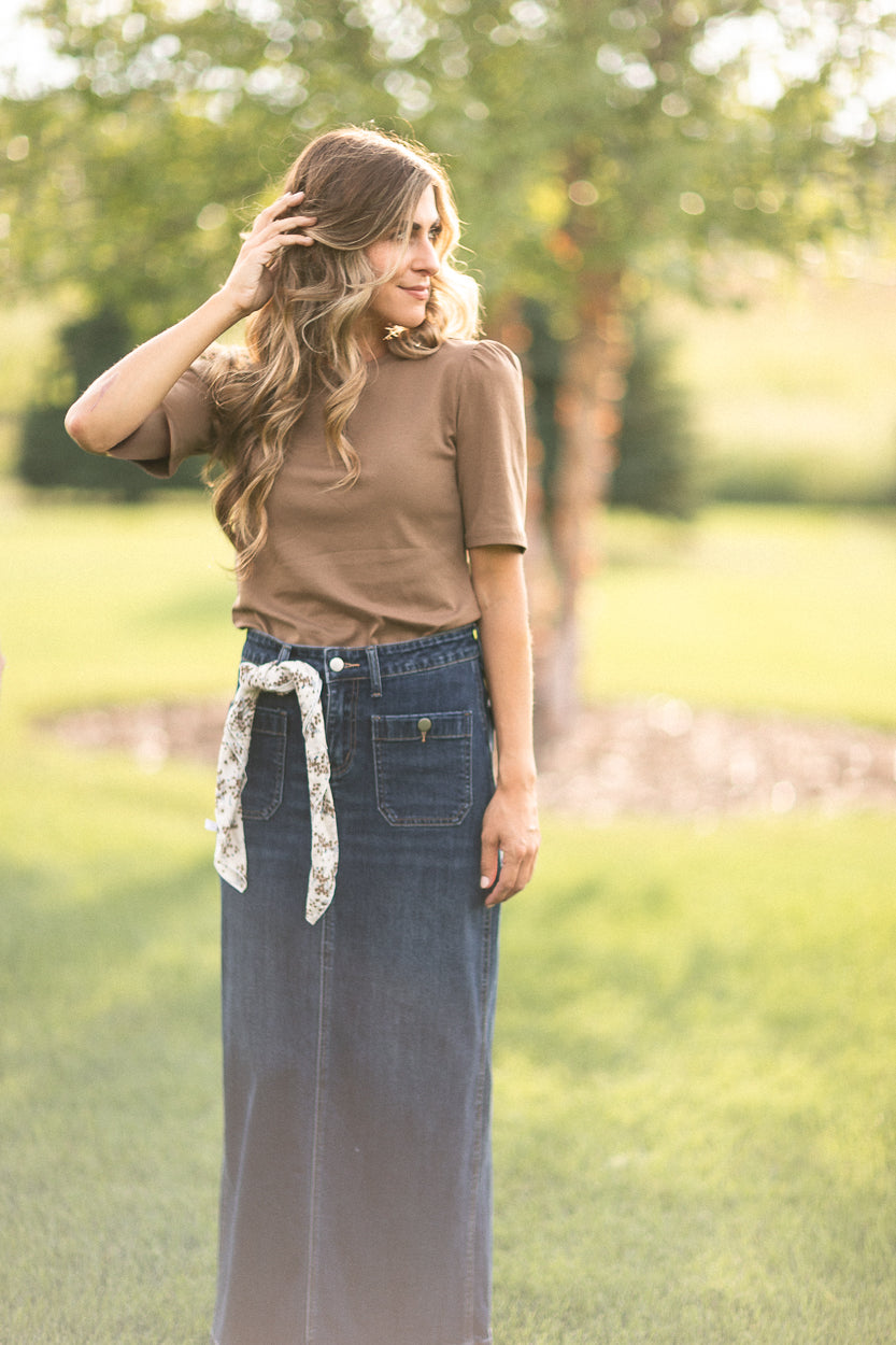 Elin Dark Wash Front Pocket Maxi Skirt