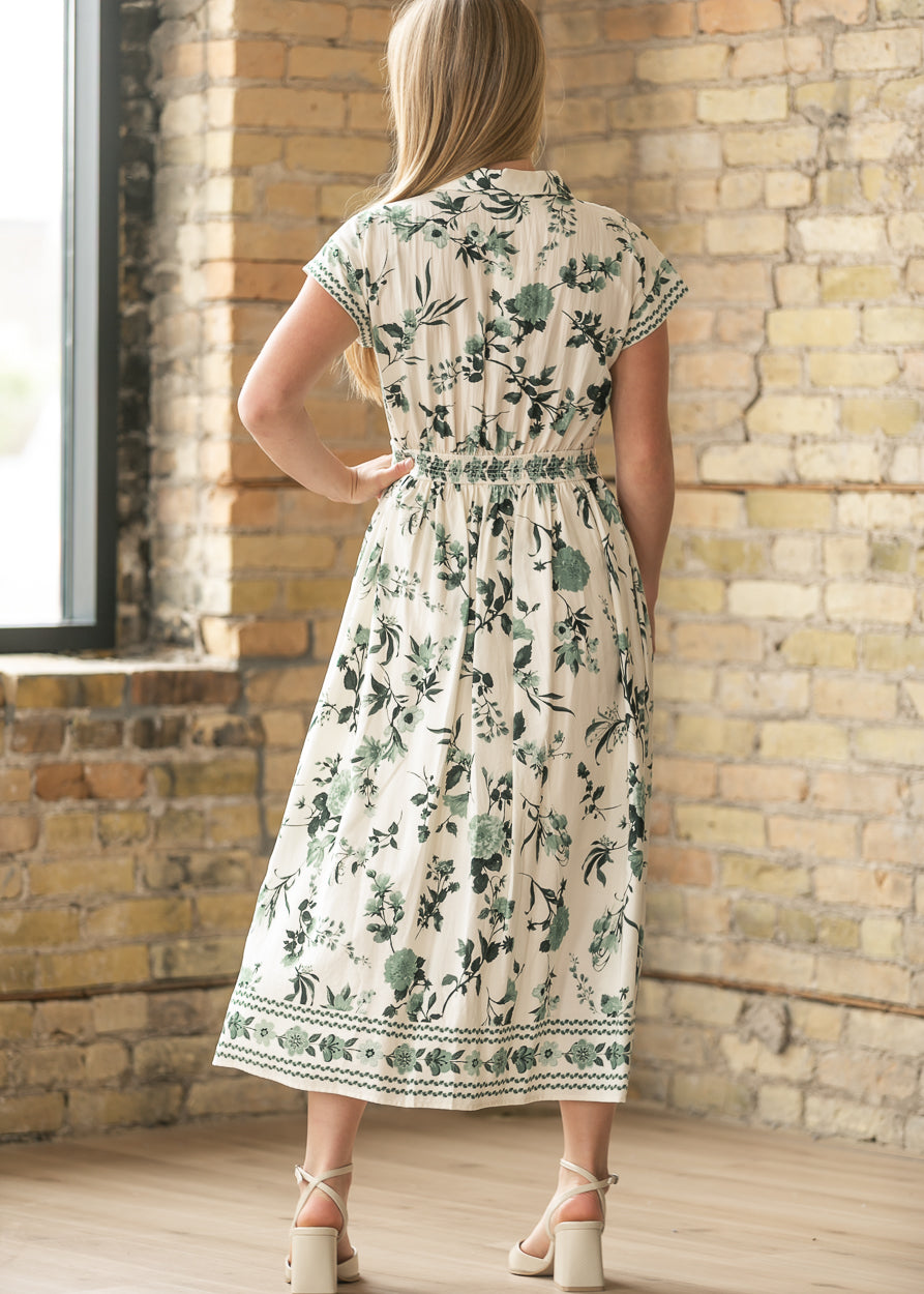 Green Floral Button Up Dress