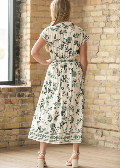 Green Floral Button Up Dress