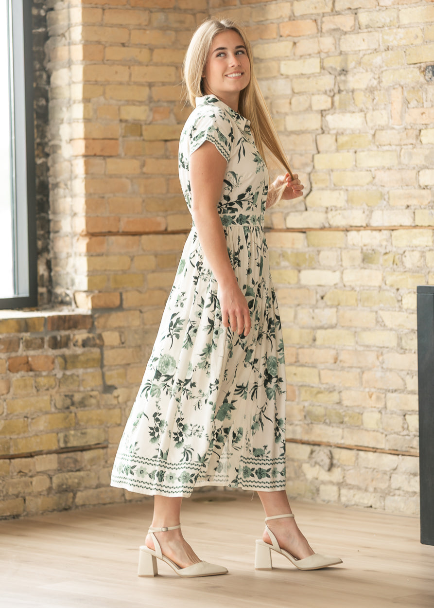 Green Floral Button Up Dress
