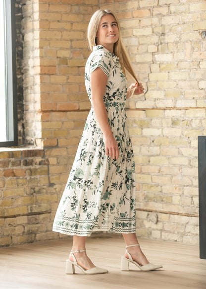 Green Floral Button Up Dress
