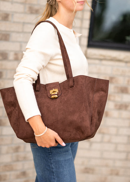 Harper Lock Detail Suede Tote Bag