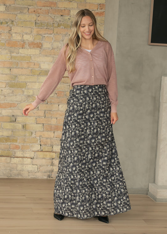 Havyn Dusty Purple Floral Lined Maxi Skirt