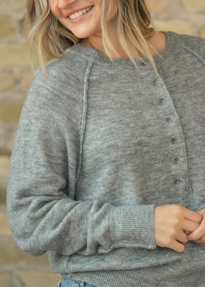 Heather Gray Henley Soft Knit Sweater
