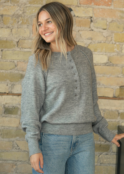 Heather Gray Henley Soft Knit Sweater