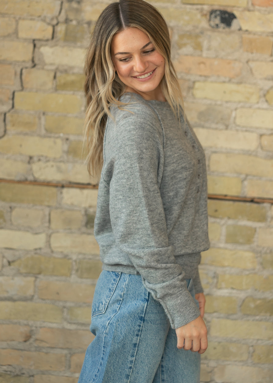 Heather Gray Henley Soft Knit Sweater