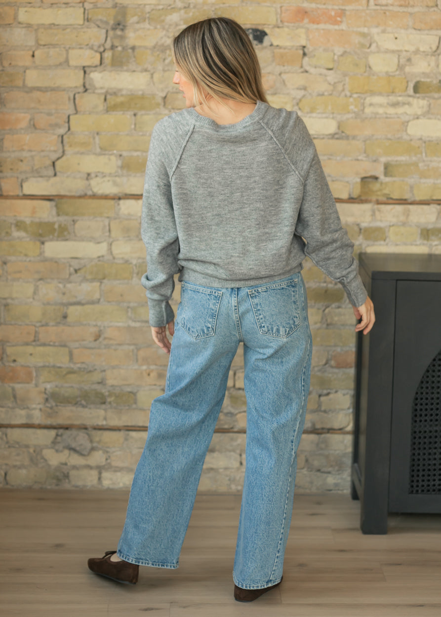 Heather Gray Henley Soft Knit Sweater