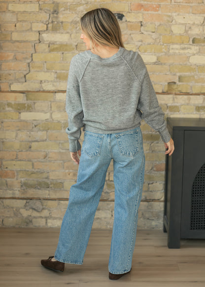 Heather Gray Henley Soft Knit Sweater