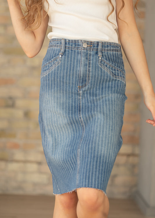 High Rise Stripe Midi Skirt FF Skirts