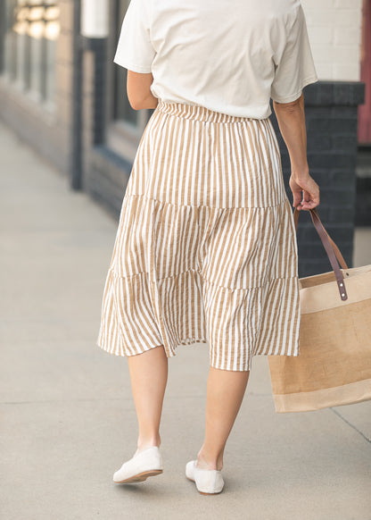 Women's striped midi skirt with a flowy gathered silhouette