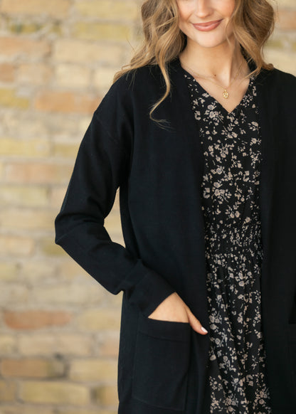 Essential Black Long + Soft Cardigan