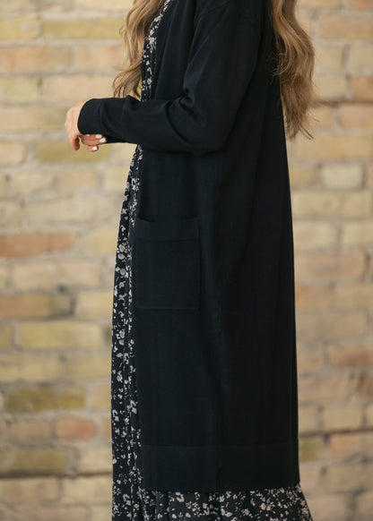 Essential Black Long + Soft Cardigan