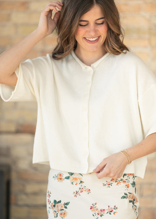 Ivory Lightweight Short Sleeve Cardigan FF Layering Essentials