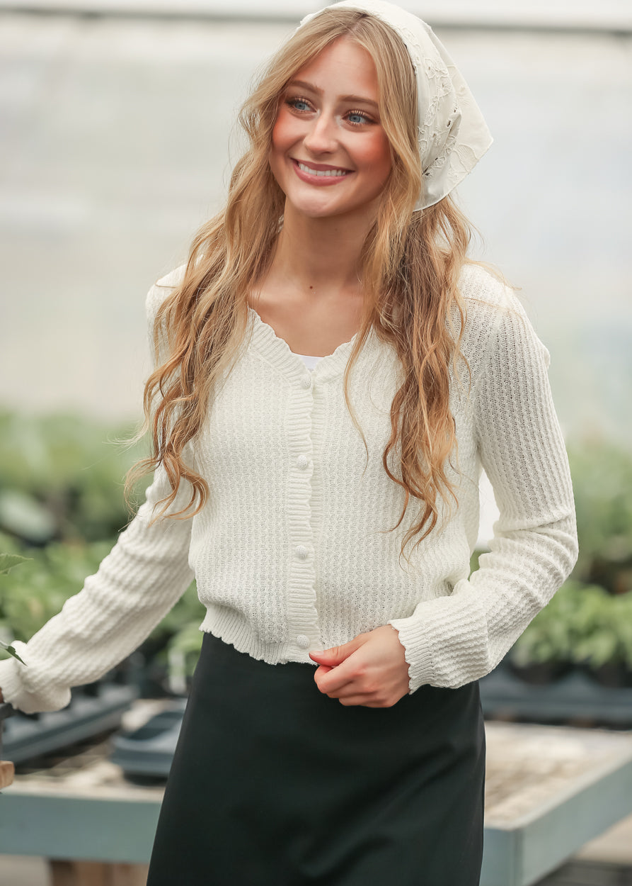 Wavy Knit Scalloped Edge Cardigan
