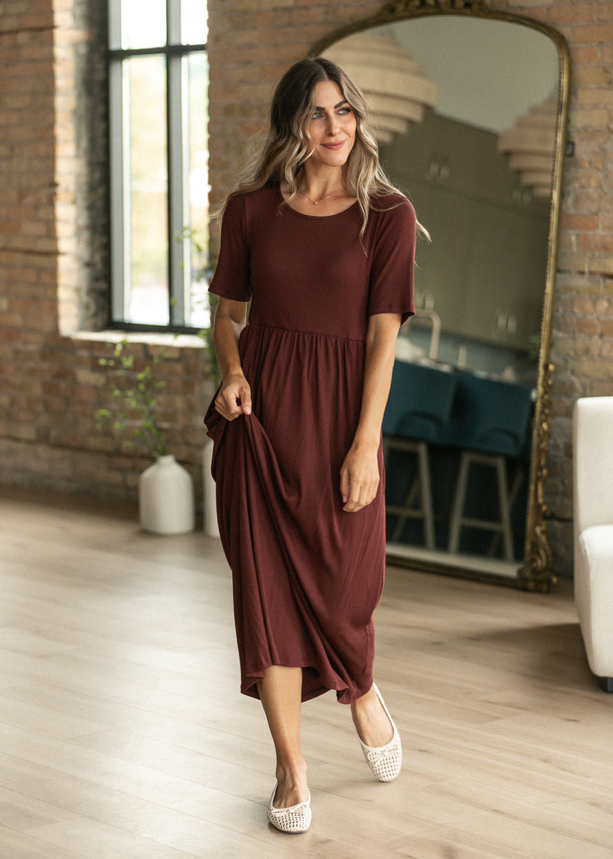 Jasmine Cranberry Ribbed Maxi Dress
