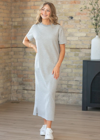 Kaci Gray Striped T-Shirt Dress
