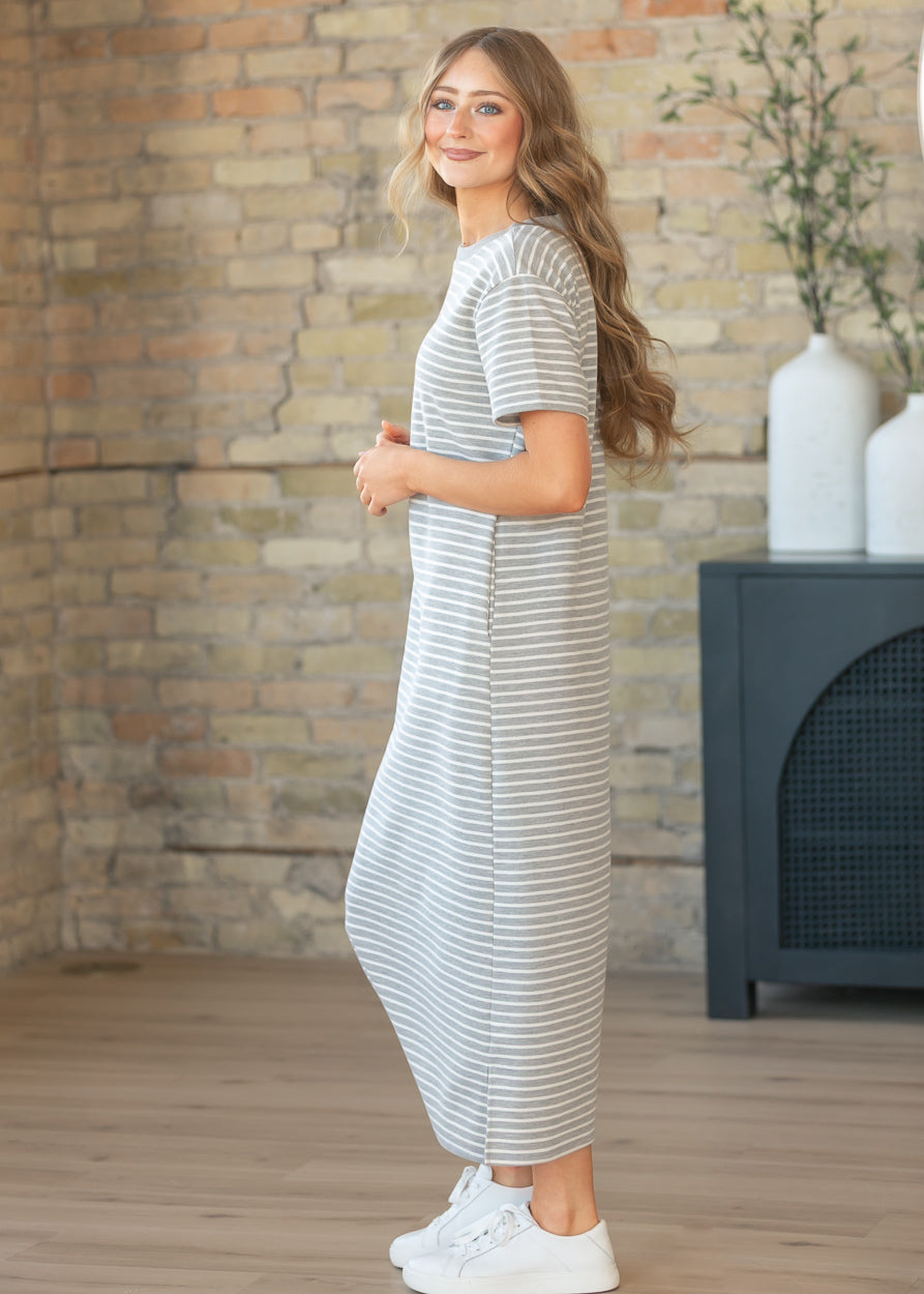 Kaci Gray Striped T-Shirt Dress