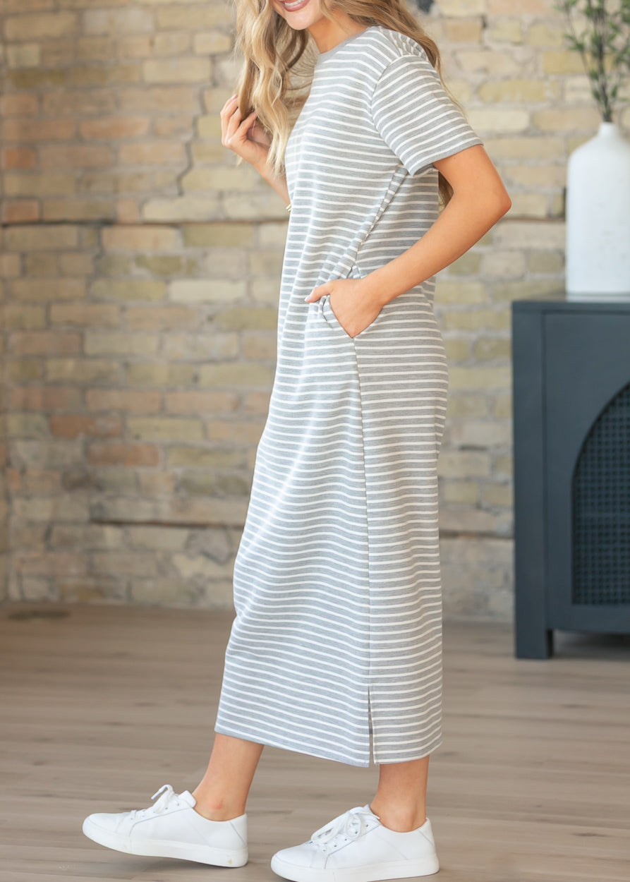 Kaci Gray Striped T-Shirt Dress