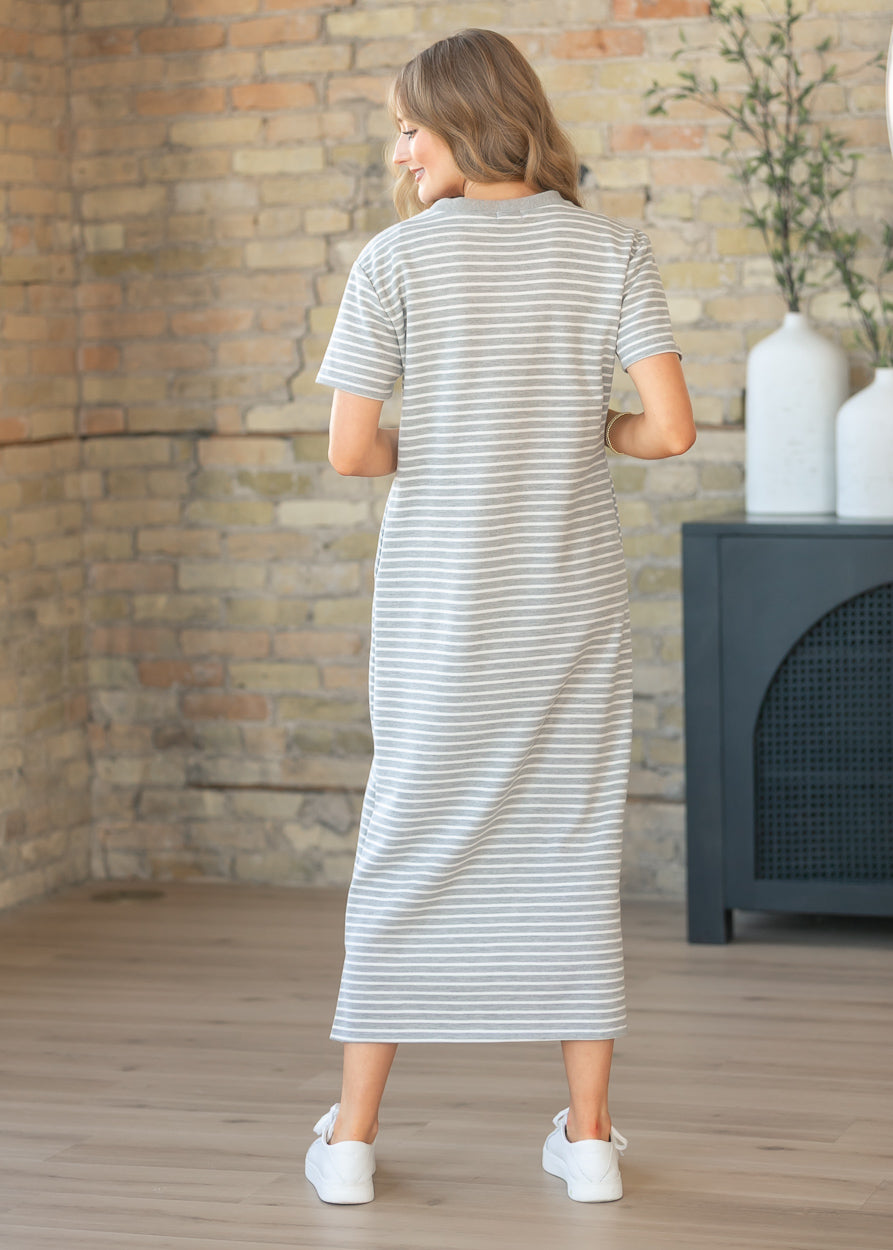 Kaci Gray Striped T-Shirt Dress