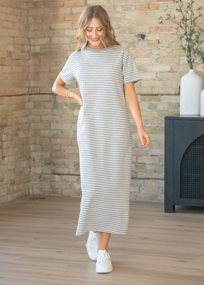 Kaci Gray Striped T-Shirt Dress