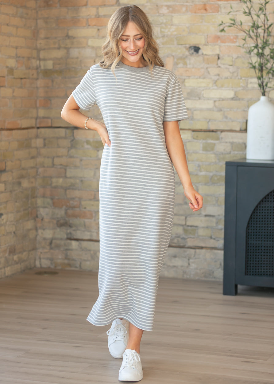 Kaci Gray Striped T-Shirt Dress