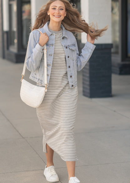 Kaci Gray Striped T-Shirt Dress