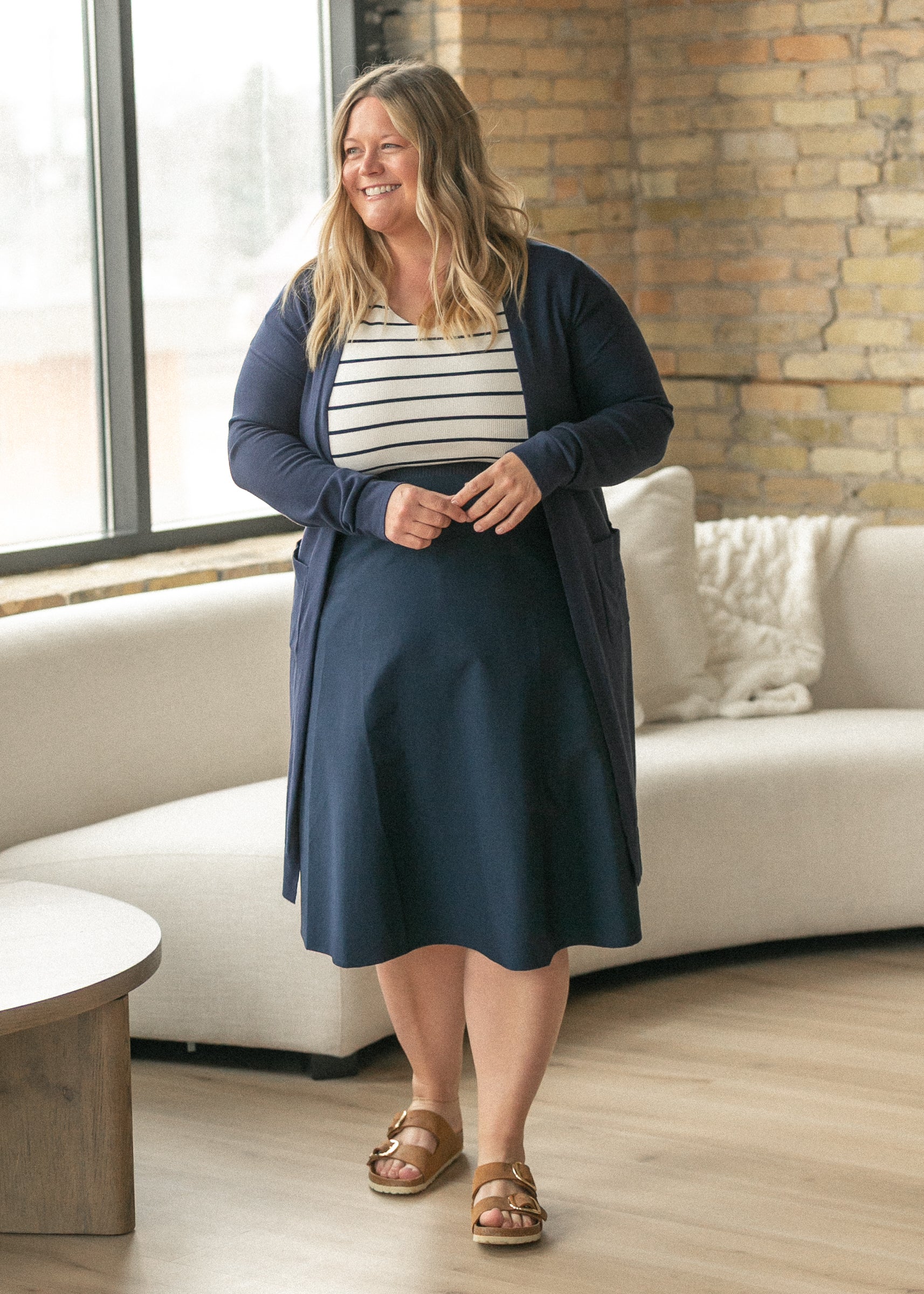 Kate Navy Stripe Cap Sleeve Midi Dress Inherit Co. Kate Navy Stripe Cap Sleeve Midi Dress Inherit Co.