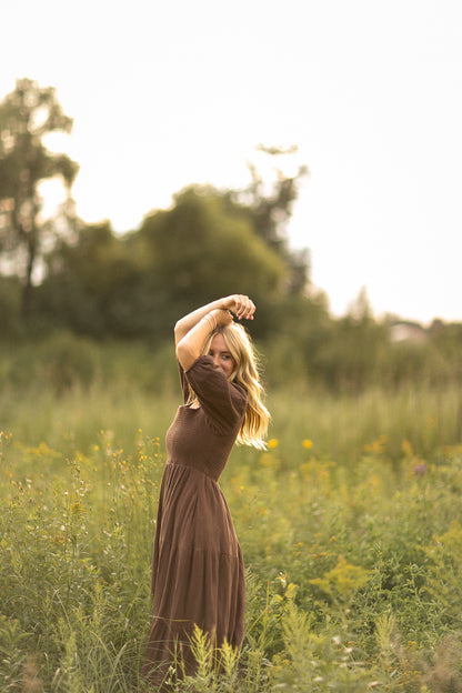 Kayleen Chocolate Gauze Smocked Maxi Dress