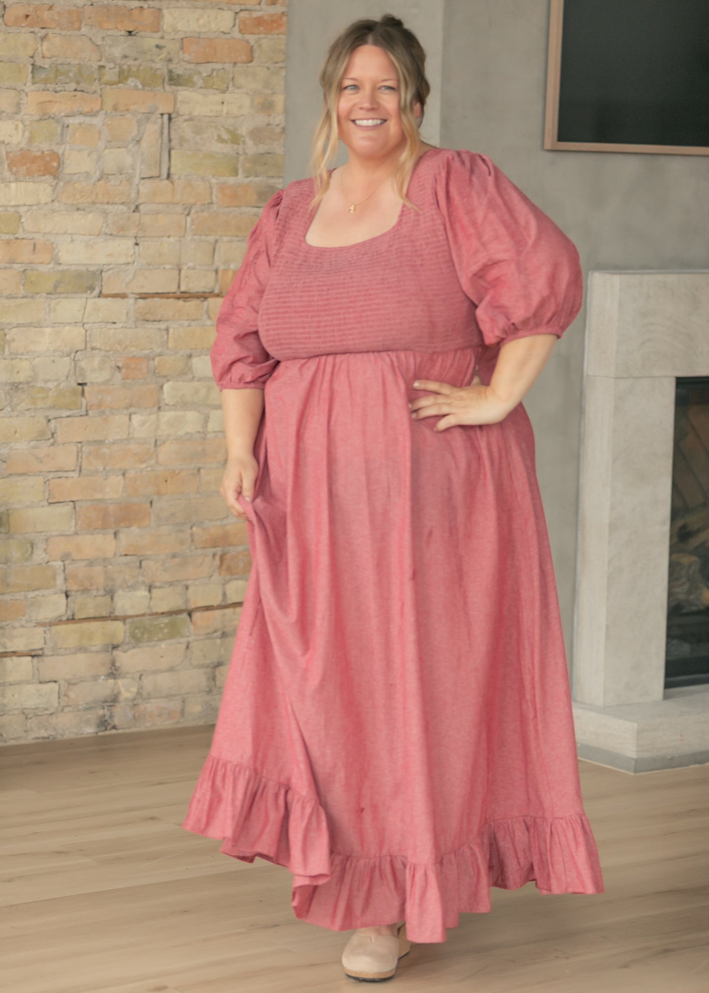 Kayleen Red Smocked Bodice Maxi Dress