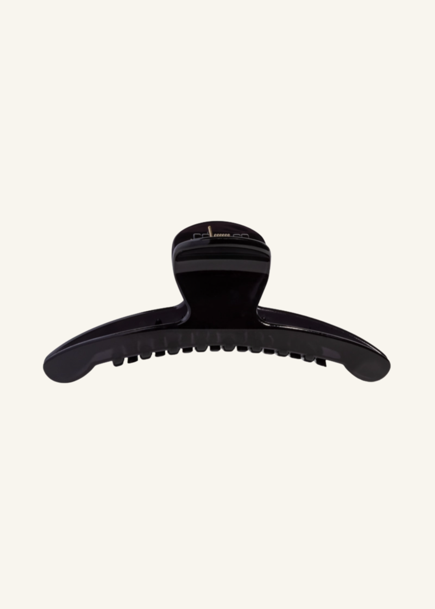 Side view of Kitsch™ black arched hair clip showing the curved claw design, spring closure, and glossy finish.