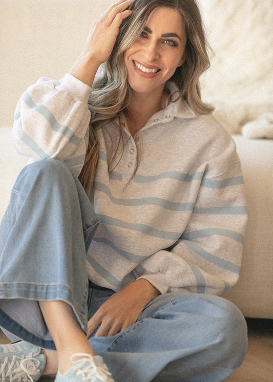 Striped Quarter Snap Pullover