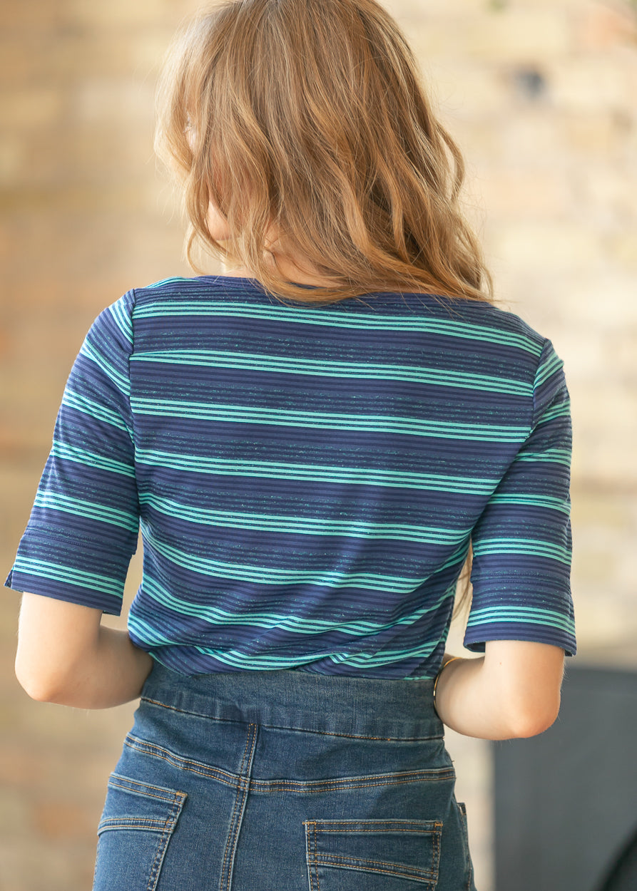 LIVERPOOL striped knit top with classic boatneck neckline