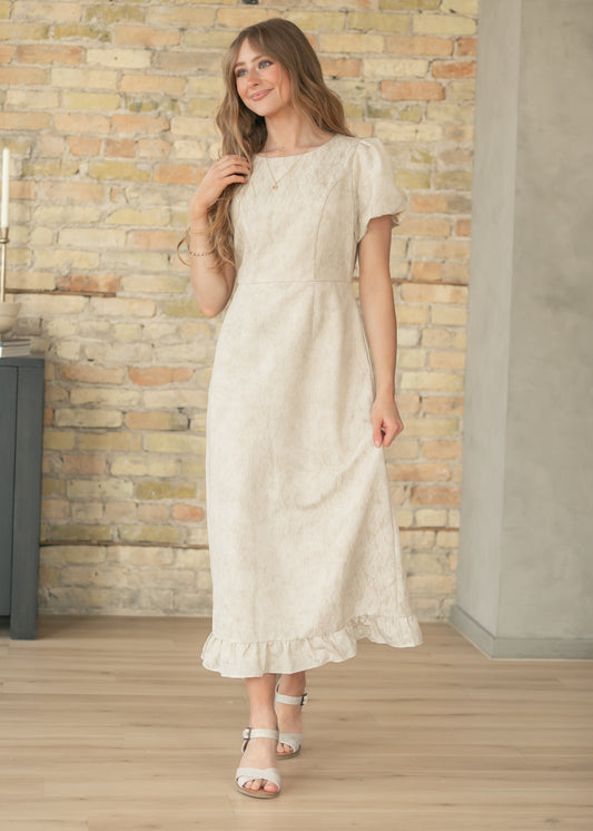 Lace Bubble Sleeve Tan Maxi Dress FF Dresses
