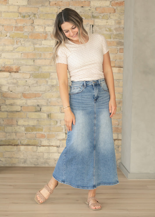 Medium Wash High Rise Maxi Skirt FF Skirts