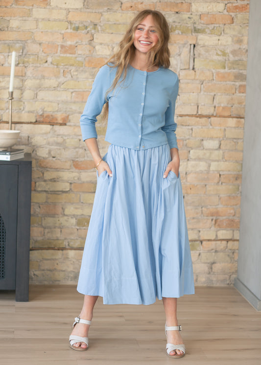 Light Blue Knit Cardigan & Skirt Set